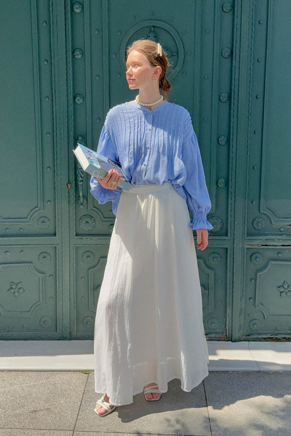 White Relaxed Skirt with Stitch Details - 9