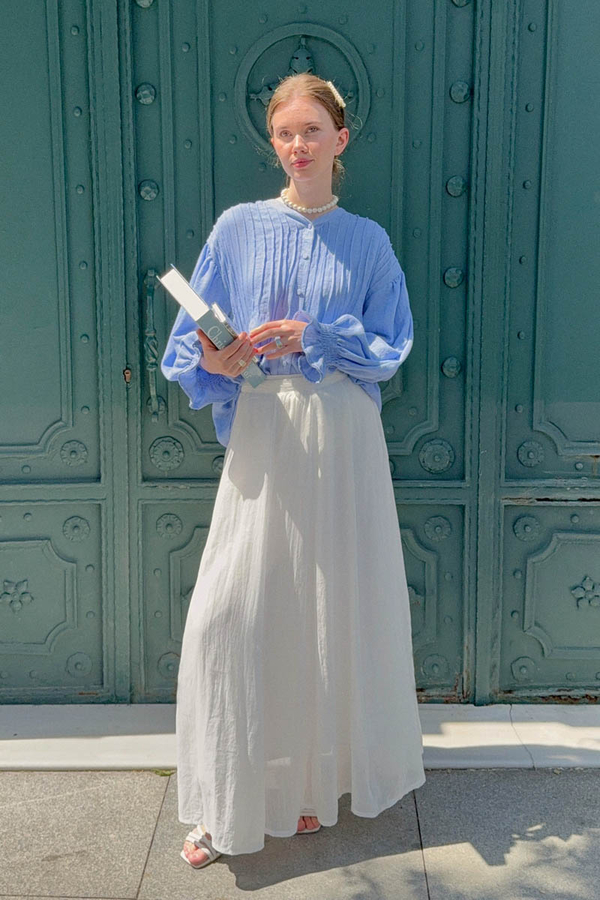 White Relaxed Skirt with Stitch Details - 10