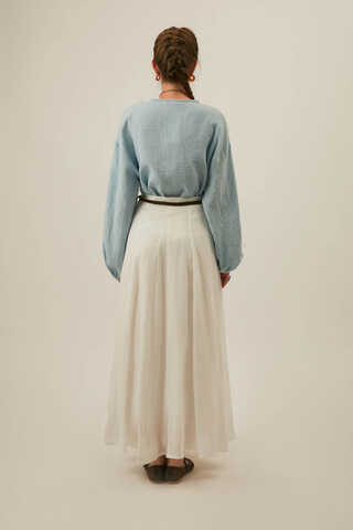 White Relaxed Skirt with Stitch Details - 18