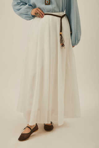 White Relaxed Skirt with Stitch Details - 15