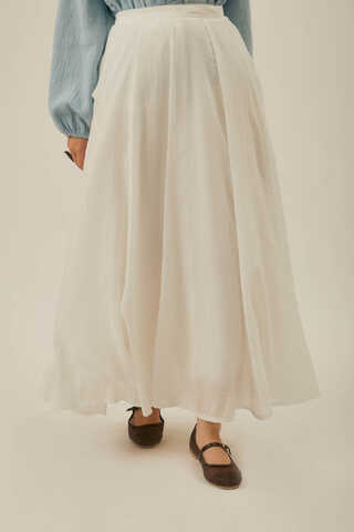 White Relaxed Skirt with Stitch Details - 12