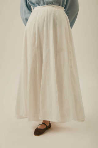 White Relaxed Skirt with Stitch Details - 16