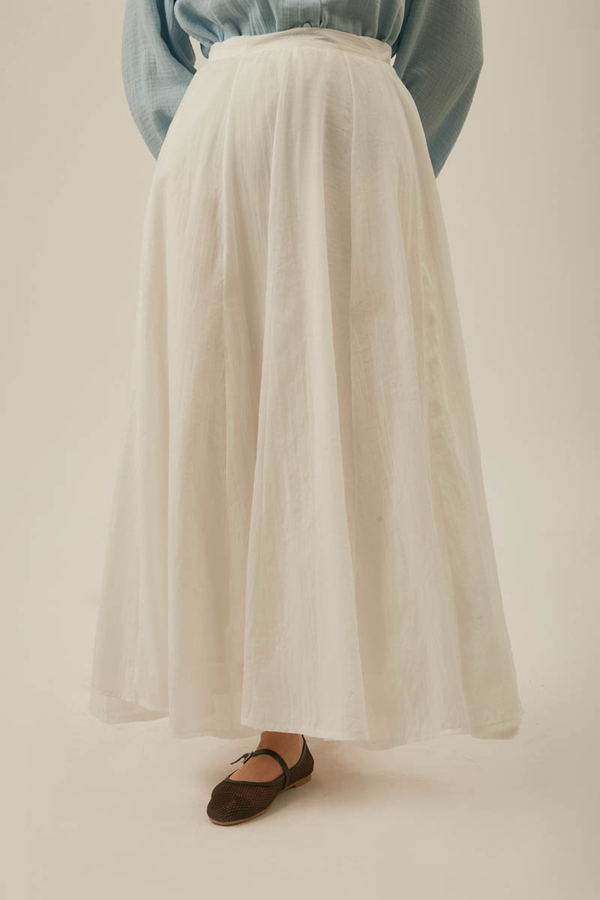 White Relaxed Skirt with Stitch Details - 16