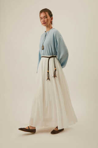 White Relaxed Skirt with Stitch Details - 17