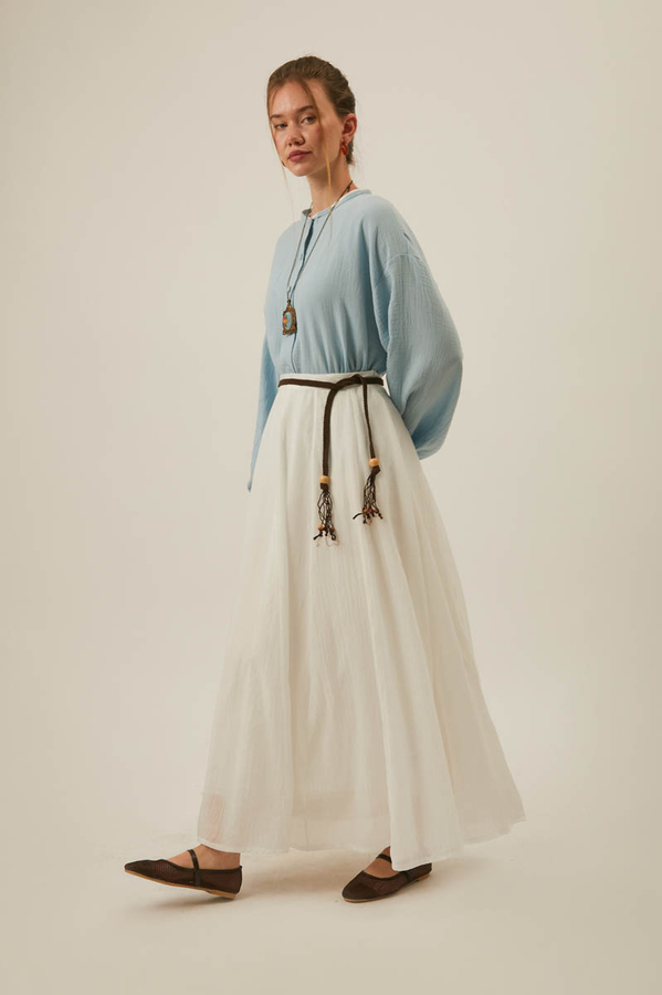 White Relaxed Skirt with Stitch Details - 17