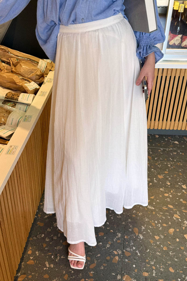 White Relaxed Skirt with Stitch Details - 2