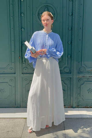 White Relaxed Skirt with Stitch Details - 10