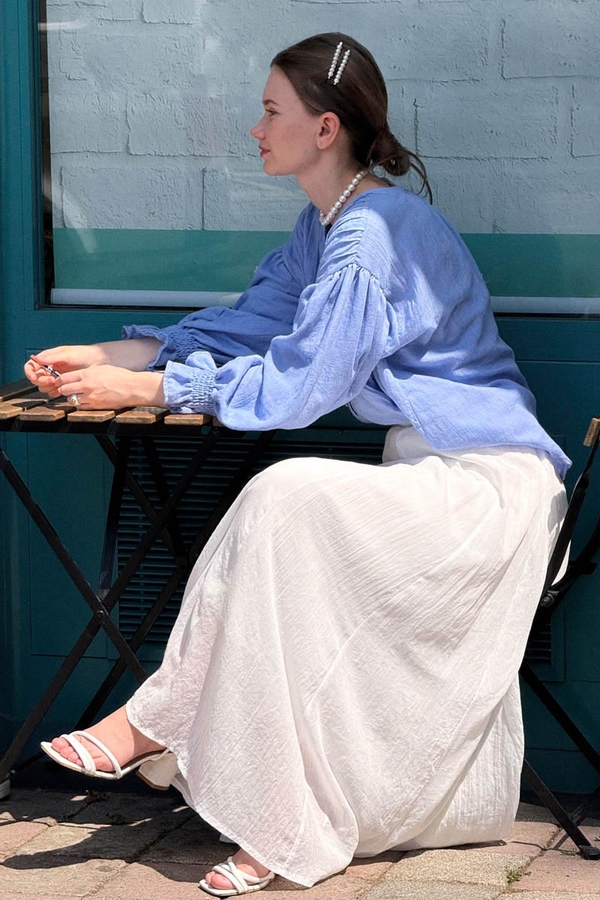 White Relaxed Skirt with Stitch Details - 8