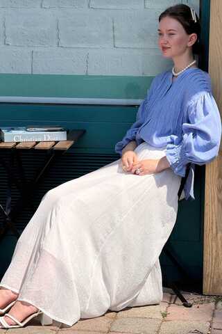 White Relaxed Skirt with Stitch Details - 6