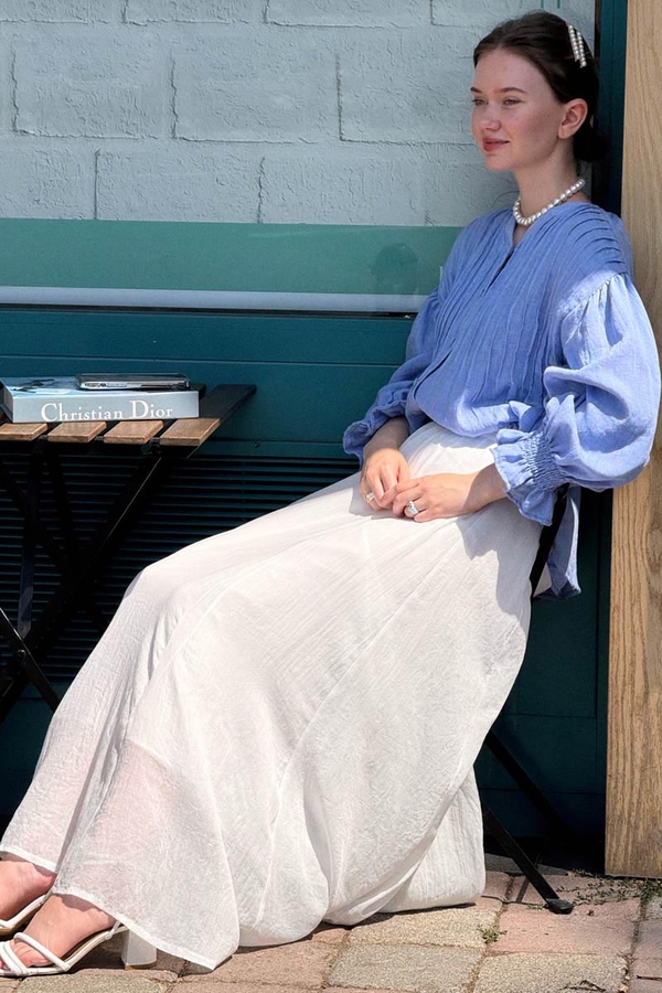 White Relaxed Skirt with Stitch Details - 6