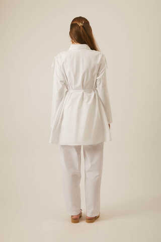 White Trouser Set with Gathered Shoulder Detail - 5