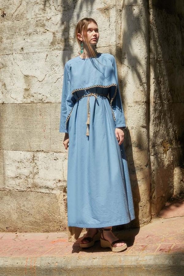 Wicker Trimmed Dilge Dress Baby Blue - 1