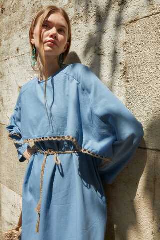 Wicker Trimmed Dilge Dress Baby Blue - 5