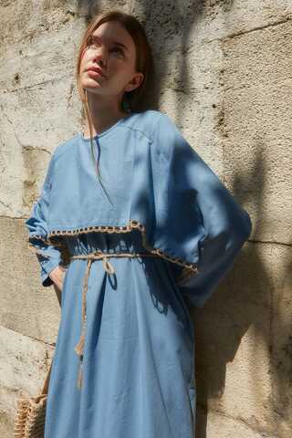 Wicker Trimmed Dilge Dress Baby Blue - 7