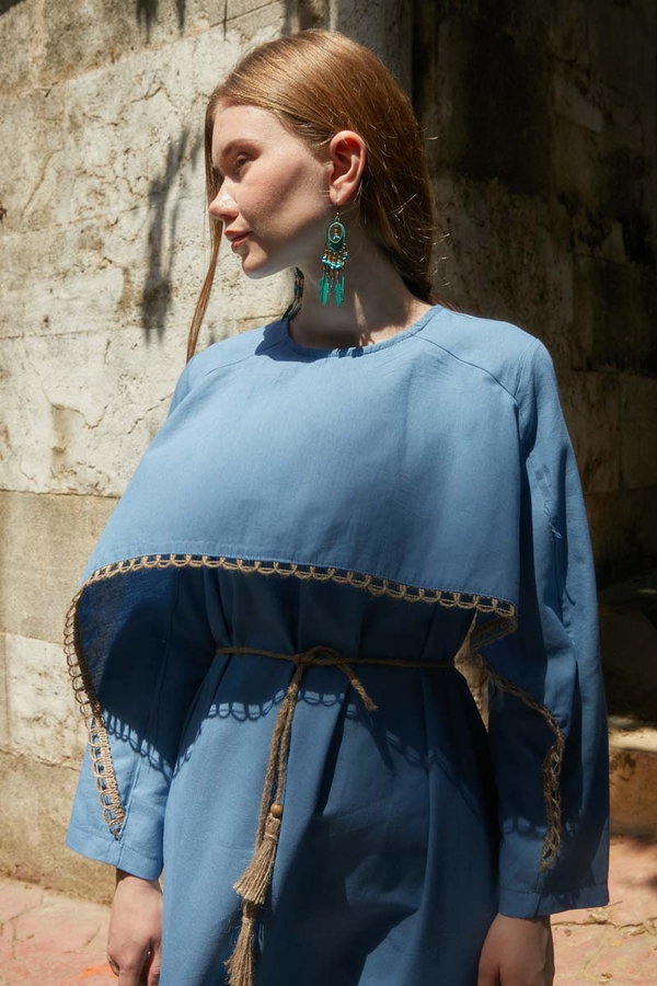 Wicker Trimmed Dilge Dress Baby Blue - 8