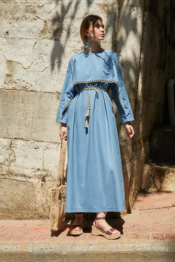 Wicker Trimmed Dilge Dress Baby Blue - 6