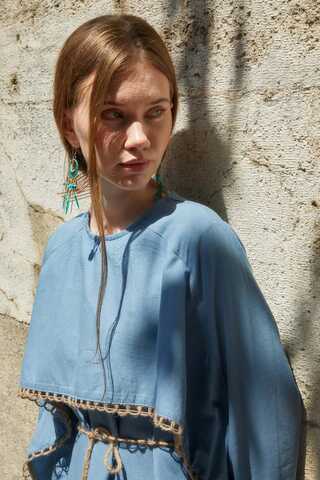 Wicker Trimmed Dilge Dress Baby Blue - 2