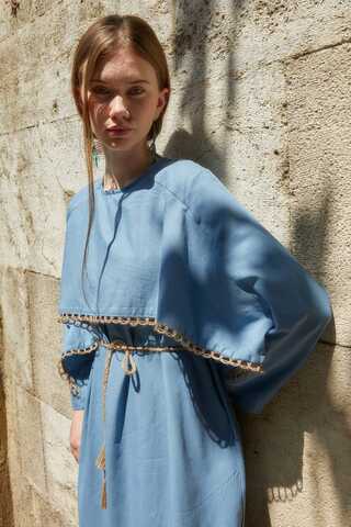 Wicker Trimmed Dilge Dress Baby Blue - 3