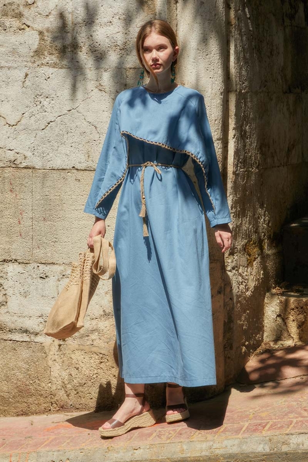 Wicker Trimmed Dilge Dress Baby Blue - 9