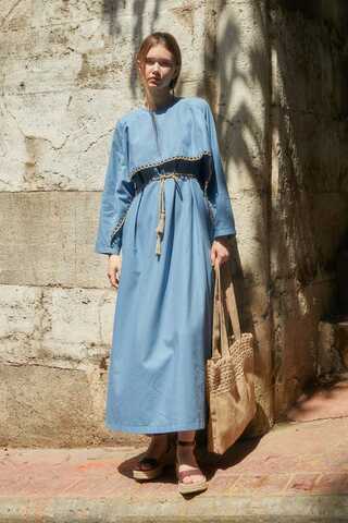 Wicker Trimmed Dilge Dress Baby Blue - 10