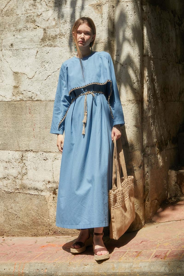 Wicker Trimmed Dilge Dress Baby Blue - 10