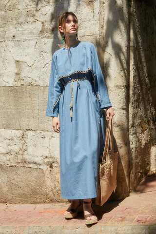 Wicker Trimmed Dilge Dress Baby Blue - 11