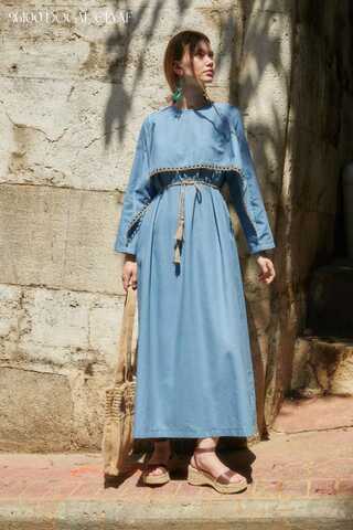 Wicker Trimmed Dilge Dress Baby Blue - 4