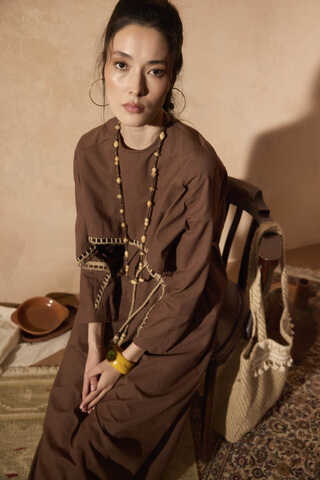 Wicker Trimmed Dilge Dress Brown - 2