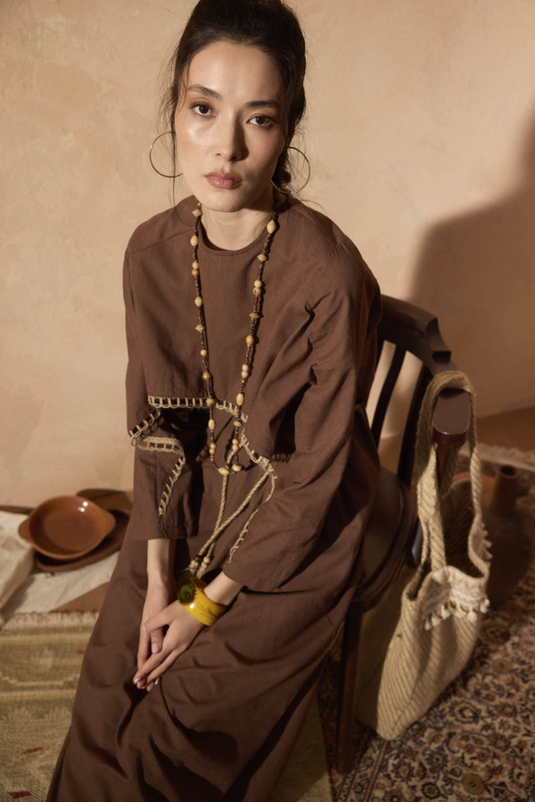 Wicker Trimmed Dilge Dress Brown - 2