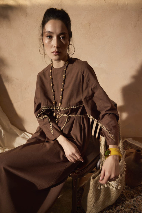 Wicker Trimmed Dilge Dress Brown - 4