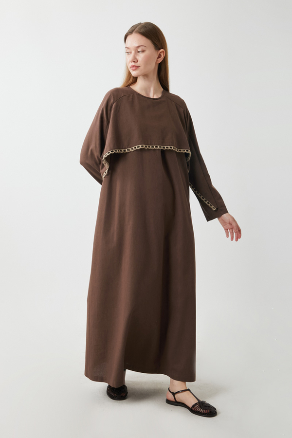Wicker Trimmed Dilge Dress Brown - 6