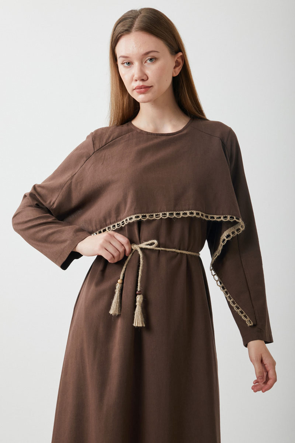 Wicker Trimmed Dilge Dress Brown - 8