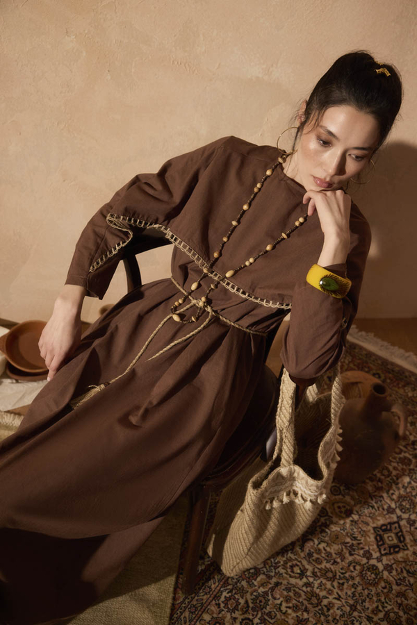 Wicker Trimmed Dilge Dress Brown - 3