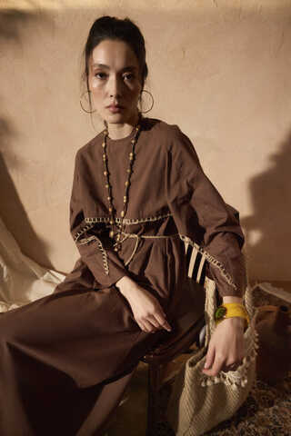 Wicker Trimmed Dilge Dress Brown - 4