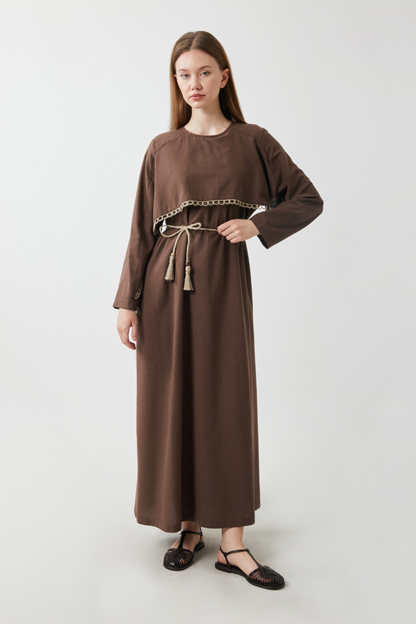 Wicker Trimmed Dilge Dress Brown - 7
