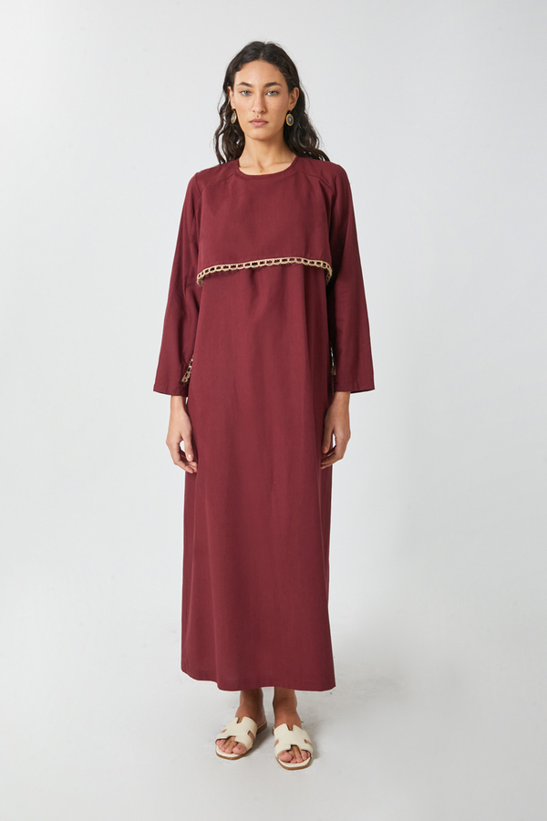 Wicker Trimmed Dilge Dress Burgundy - 5