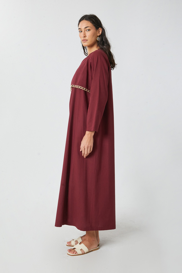 Wicker Trimmed Dilge Dress Burgundy - 7