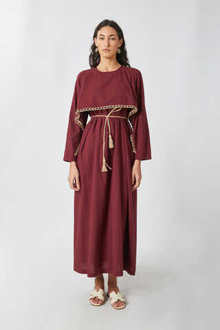 Wicker Trimmed Dilge Dress Burgundy - 9