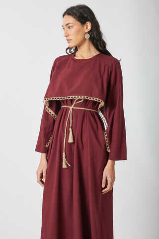 Wicker Trimmed Dilge Dress Burgundy - 10