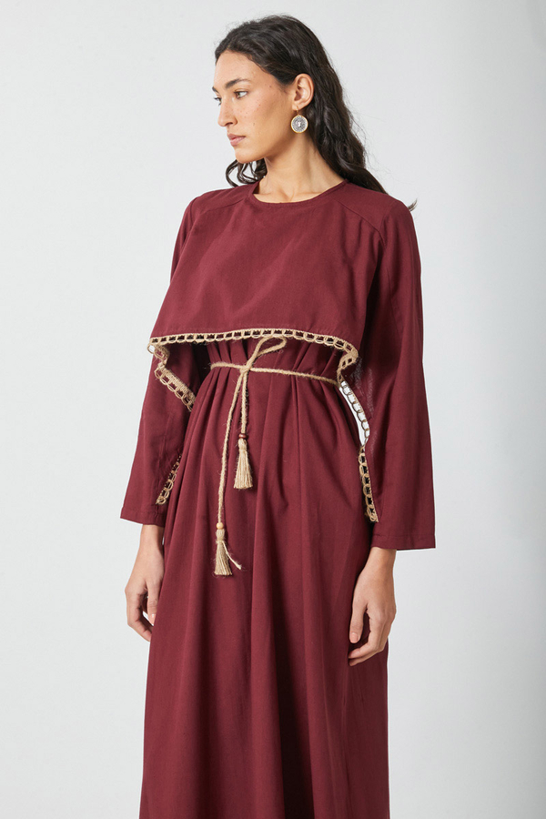 Wicker Trimmed Dilge Dress Burgundy - 10