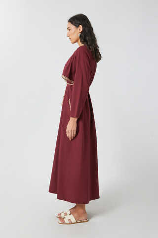 Wicker Trimmed Dilge Dress Burgundy - 11