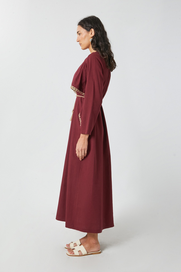 Wicker Trimmed Dilge Dress Burgundy - 11