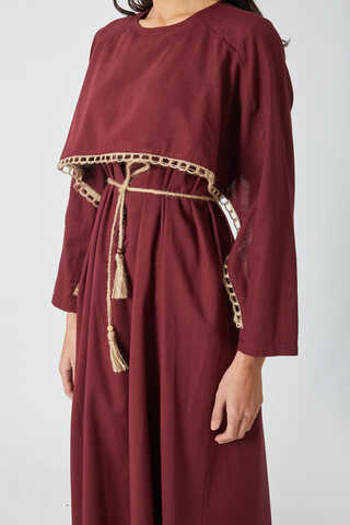 Wicker Trimmed Dilge Dress Burgundy - 13