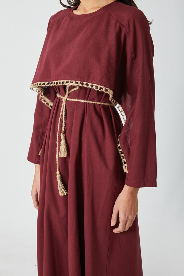 Wicker Trimmed Dilge Dress Burgundy - 13