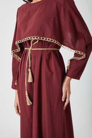 Wicker Trimmed Dilge Dress Burgundy - 14