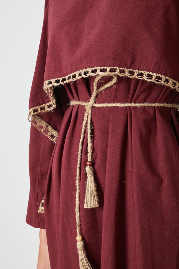 Wicker Trimmed Dilge Dress Burgundy - 15