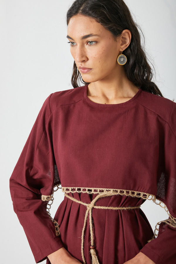 Wicker Trimmed Dilge Dress Burgundy - 16