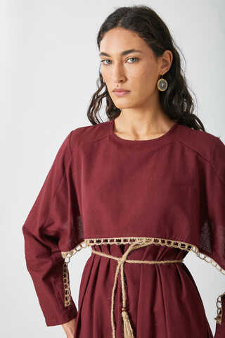 Wicker Trimmed Dilge Dress Burgundy - 17