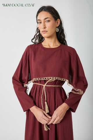 Wicker Trimmed Dilge Dress Burgundy - 3