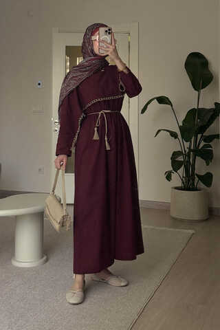 Wicker Trimmed Dilge Dress Burgundy - 1